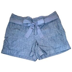 Ann Taylor LOFT Size 0 Blue Paperbag Cotton/Linen Blend Tie Belt Shorts